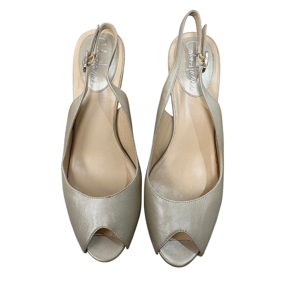 Cole Haan Nike Air Metallic Gold Peep Toe‎ Slingback Pumps Heels 8B